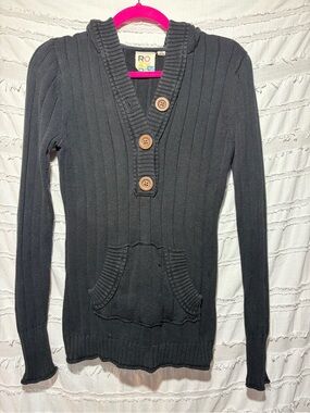 Y2K Roxy ribbed knit long sweater hoodie